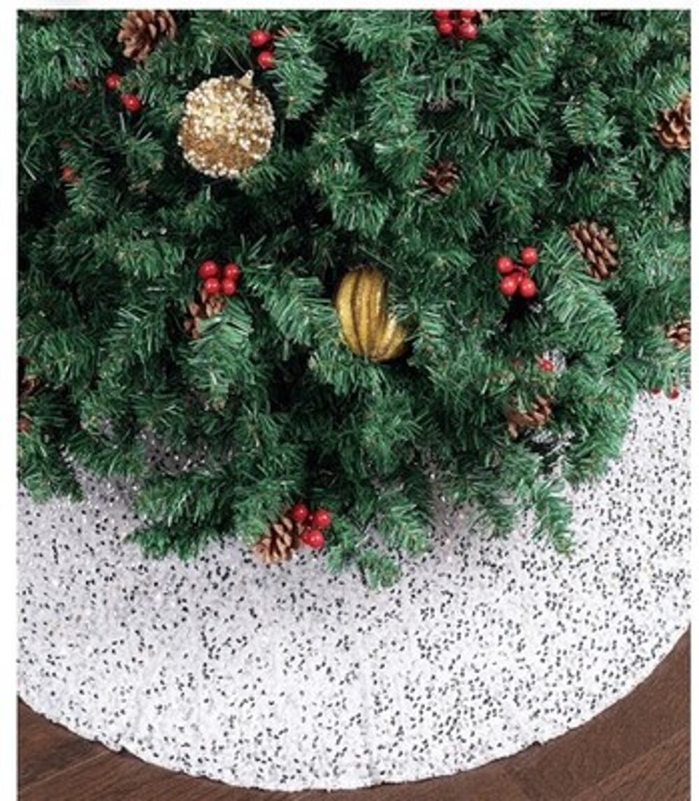 Mr. Pen Mr. Pen- Silver Sequin Christmas Tree Skirt and Tree Collar 24”
